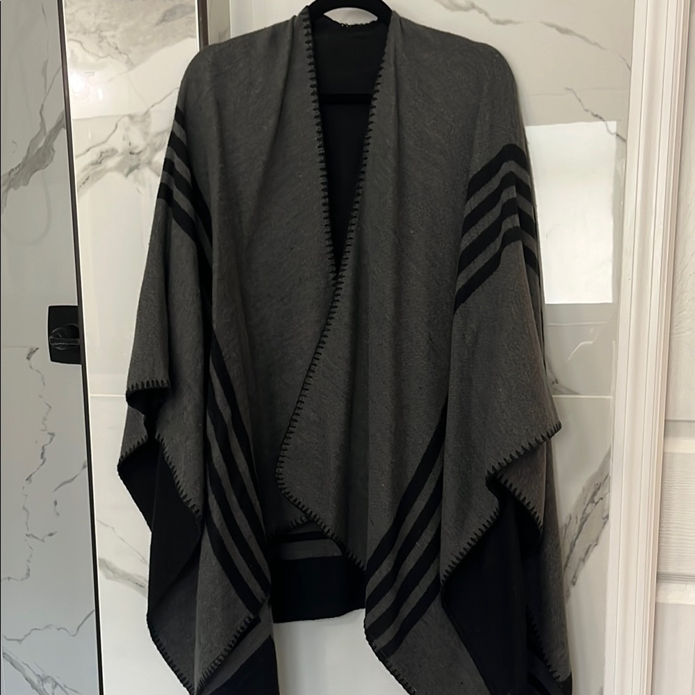 Gray and Black Striped Reversible Poncho